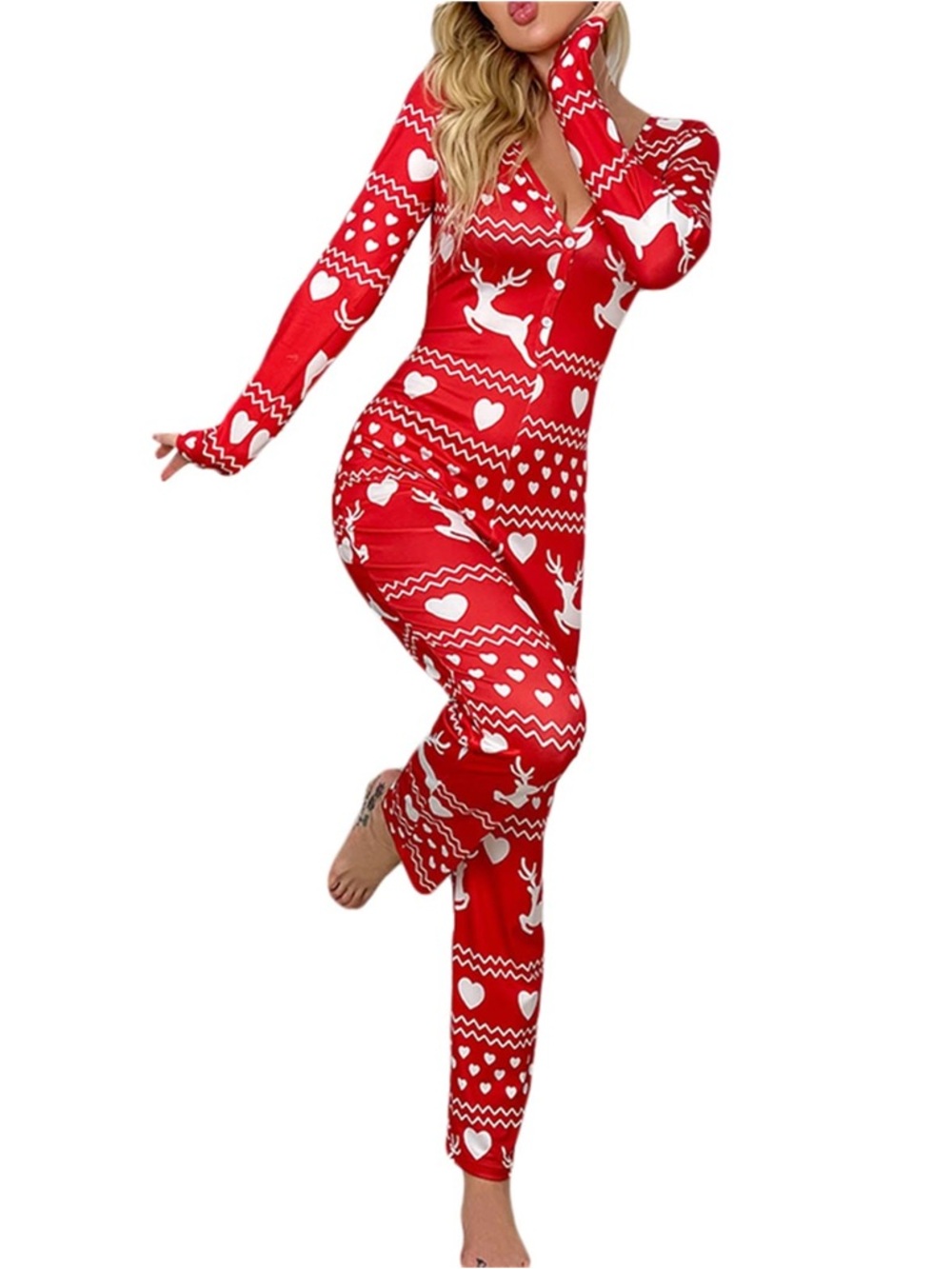 Red Holiday Reindeer One-Piece Jumpsuit